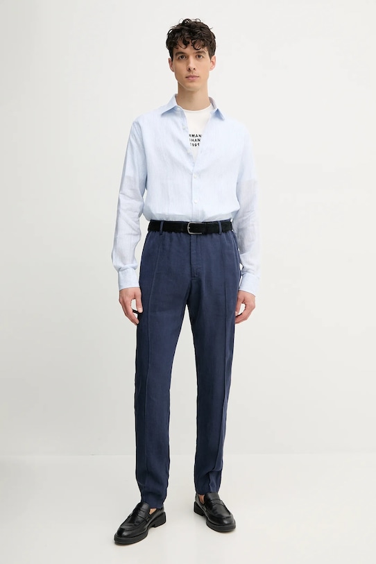 Paul&Shark cămașă de in 25413010CF albastru SS25