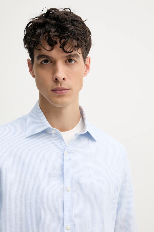 Paul&Shark cămașă de in albastru 25413010CF
