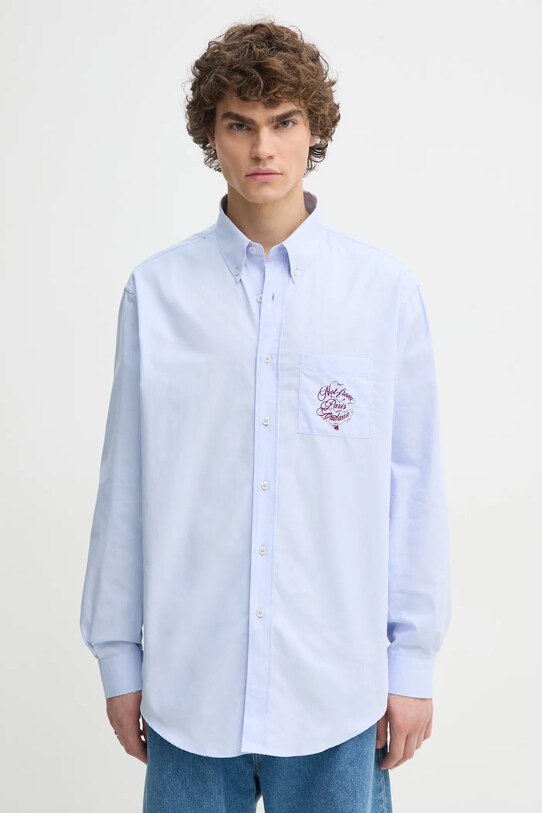 Хлопковая рубашка Drôle de Monsieur La Chemise Slogan Vignes casual голубой F.SH199.CO116.LBE