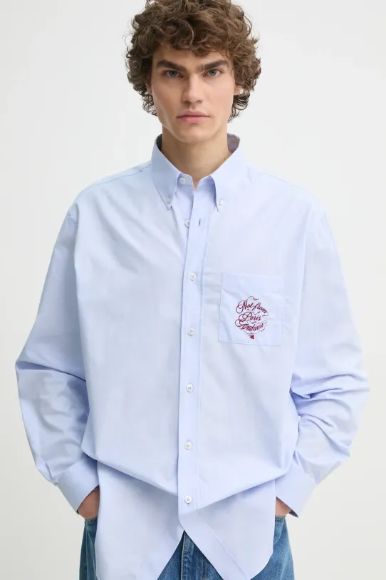 Βαμβακερό πουκάμισο Drôle de Monsieur La Chemise Slogan Vignes κανονικό μπλε F.SH199.CO116.LBE