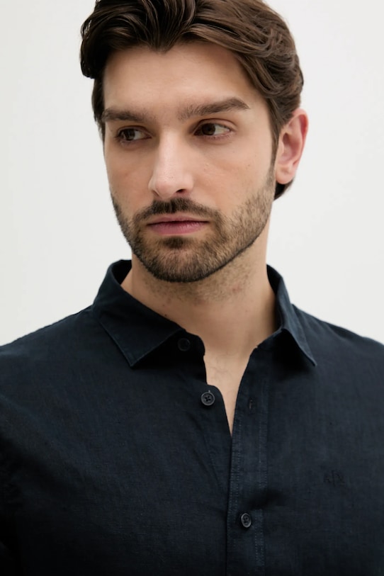 Armani Exchange koszula lniana granatowy XM001221.AF14619.NOS