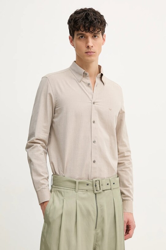 Emporio Armani koszula z domieszką jedwabiu regular beżowy EM001527.AF14235