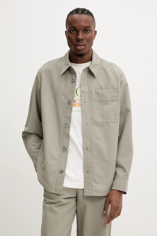 A.P.C. cămașă din bumbac surchemise basile brodee poitrine casual verde COGBJ.H02918