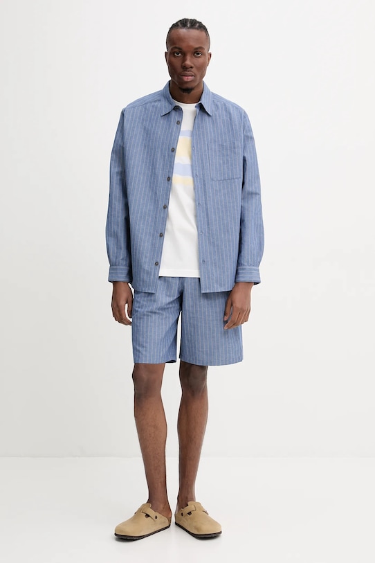 A.P.C. koszula z domieszką lnu chemise malo COHFW.H12532 niebieski SS25