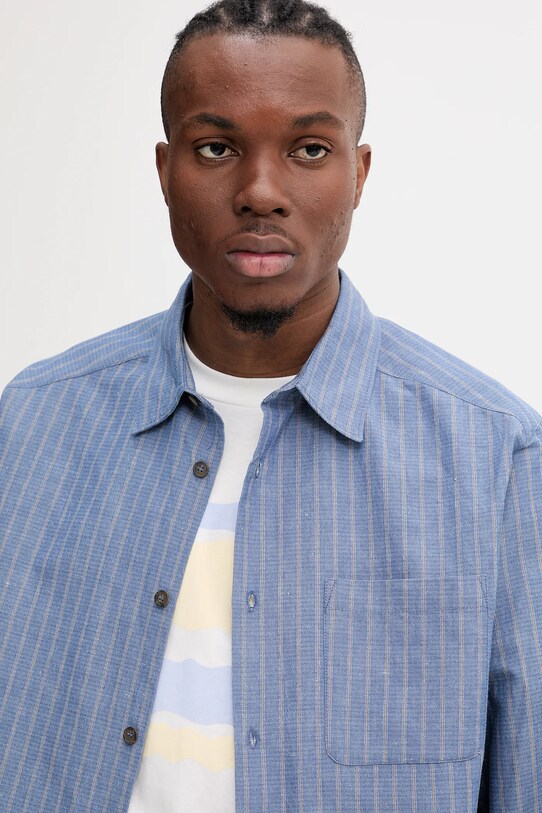 A.P.C. koszula z domieszką lnu chemise malo niebieski COHFW.H12532