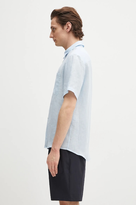 Lněná košile A.P.C. chemisette bellini logo LIAEK.H12551 modrá SS25