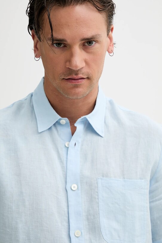 A.P.C. camicia di lino chemisette bellini logo blu LIAEK.H12551