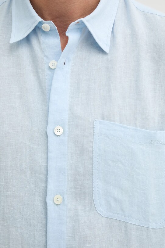 A.P.C. camicia di lino chemisette bellini logo LIAEK.H12551 blu