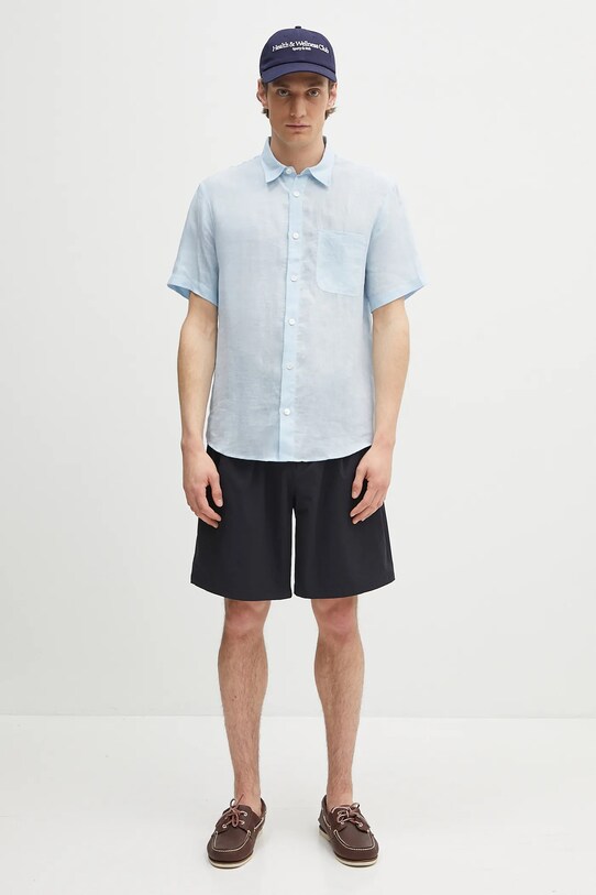 Ľanová košeľa A.P.C. chemisette bellini logo LIAEK.H12551 modrá