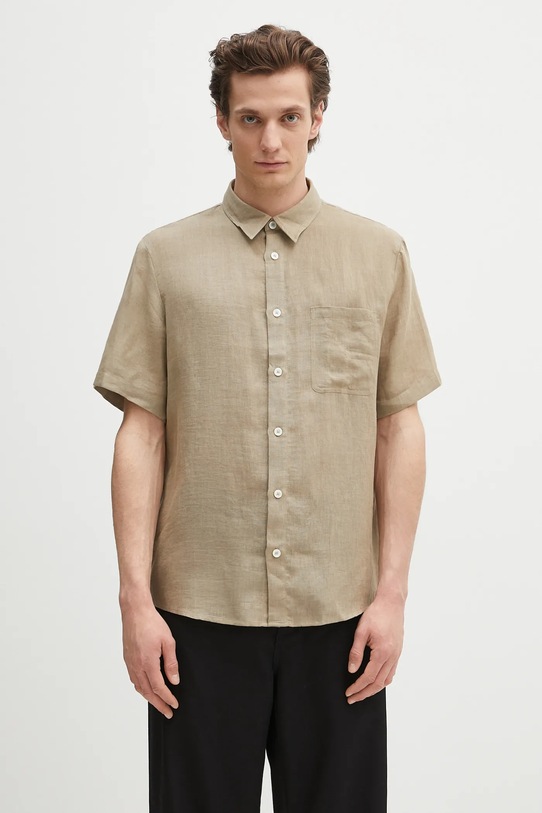 A.P.C. camicia di lino chemisette bellini logo rilassato verde LIAEK.H12551