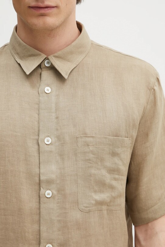 A.P.C. camicia di lino chemisette bellini logo verde LIAEK.H12551