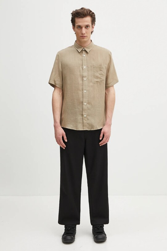 A.P.C. camicia di lino chemisette bellini logo LIAEK.H12551 verde