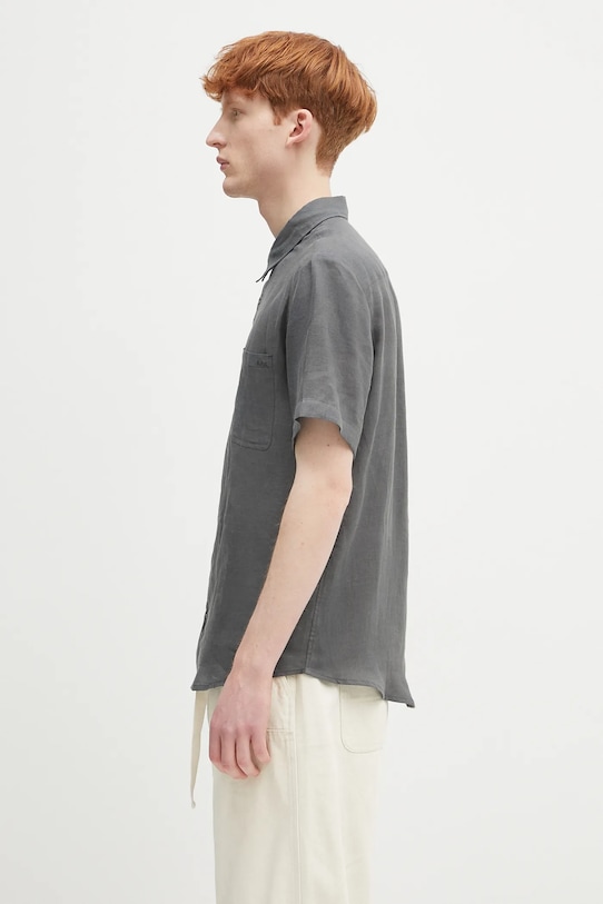 Ľanová košeľa A.P.C. chemisette bellini logo LIAEK.H12551 sivá SS25