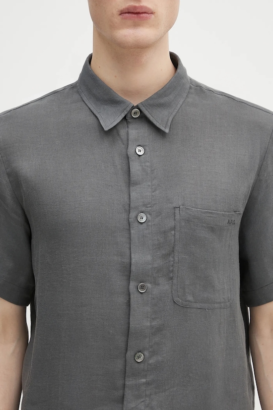 Ľanová košeľa A.P.C. chemisette bellini logo sivá LIAEK.H12551