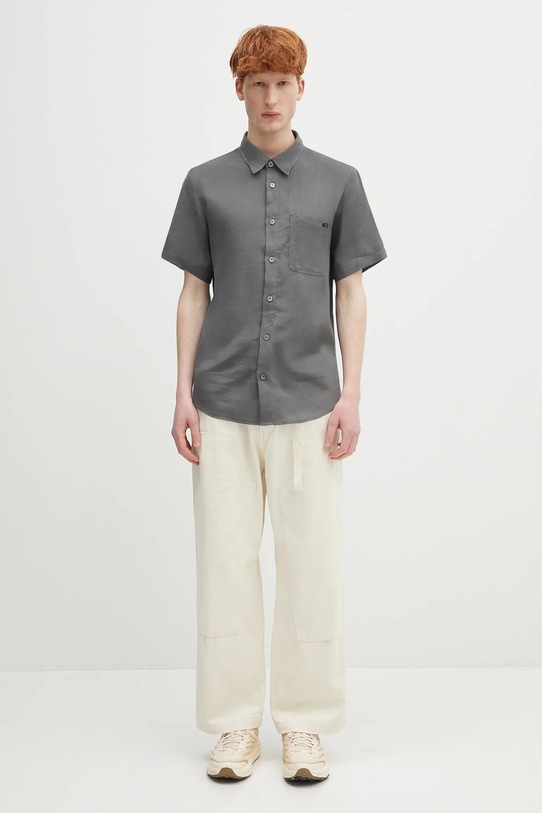 Ľanová košeľa A.P.C. chemisette bellini logo LIAEK.H12551 sivá