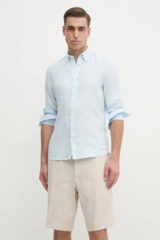 Marc O'Polo camicia di lino semplice blu 523735342380