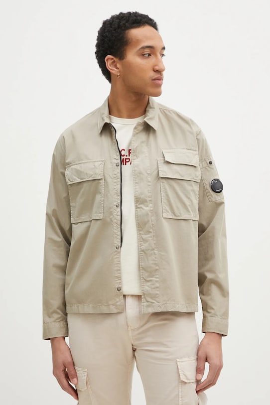 Bavlnená košeľa C.P. Company jednofarebný béžová 18CMSH128A110143G