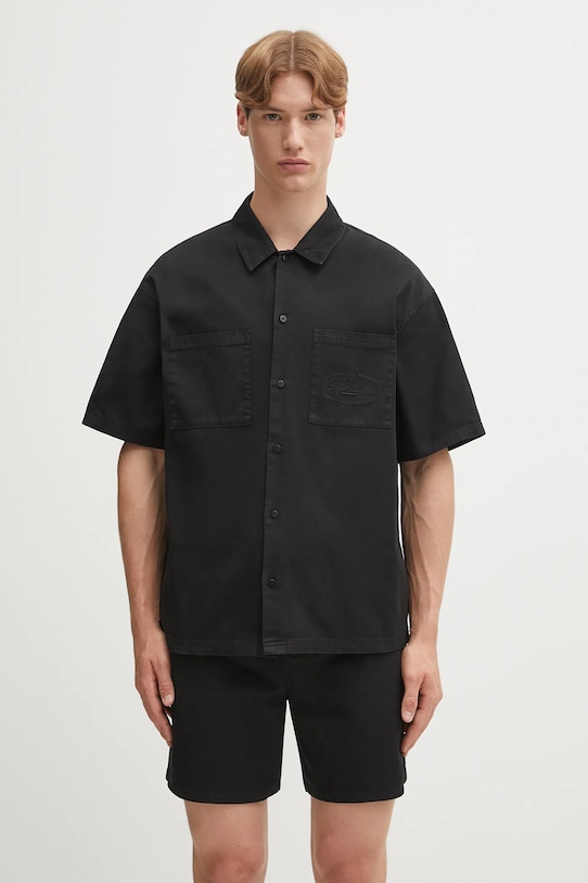 Pamučna košulja Represent Short Sleeve Cotton Overshirt relaxed crna MLM21482.02
