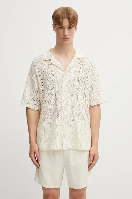 Represent cămașă All Over Crochet Shirt uni bej MLM3837.26