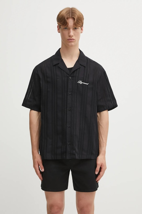 Represent koszula bawełniana Embroidered Bowling Shirt gładkie czarny MLM2967.01