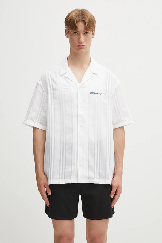 Represent koszula bawełniana Embroidered Bowling Shirt gładkie biały MLM2967.31