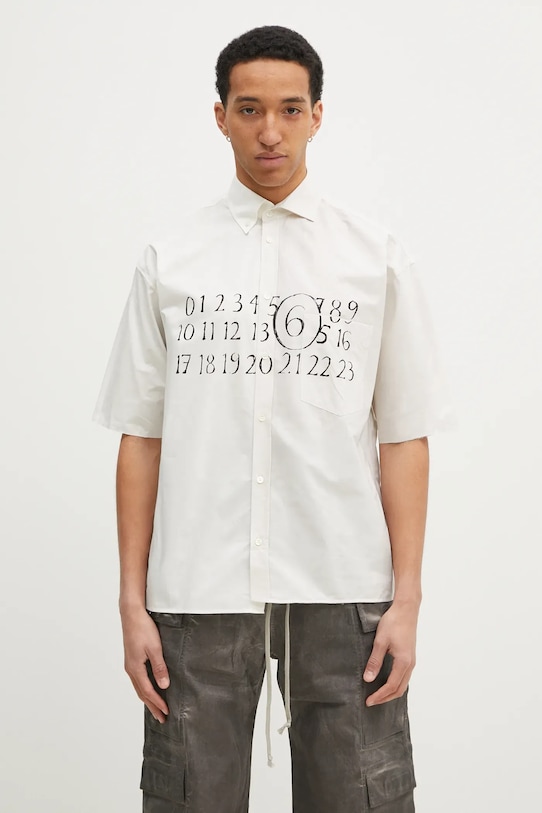 MM6 Maison Margiela camasa din bumbac scurt bej SH0DR0007