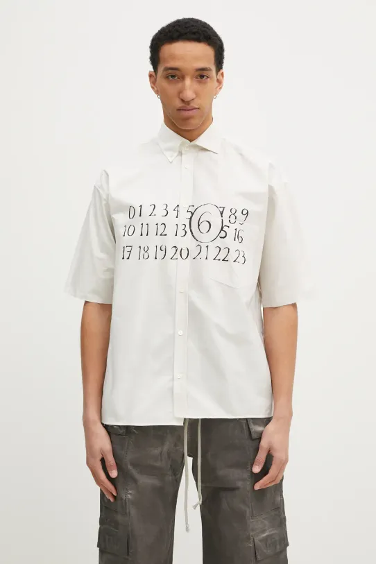 Pamučna košulja MM6 Maison Margiela relaxed bež SH0DR0007