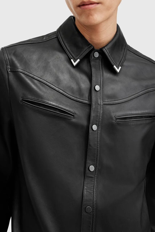 AllSaints bőr ing DRAVEN M071SB fekete SS25