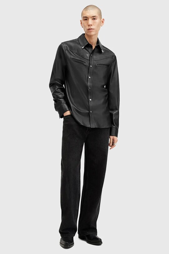 Кожаная рубашка AllSaints DRAVEN M071SB чёрный