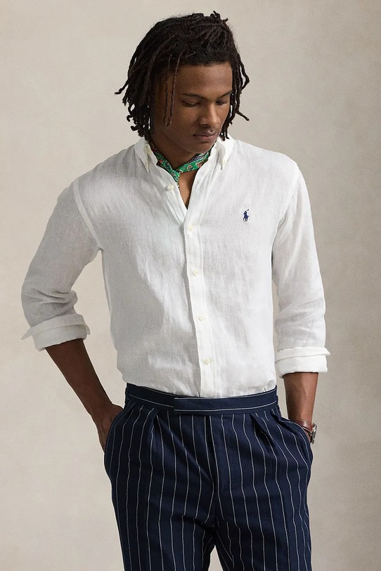 Lanena košulja Polo Ralph Lauren Long Sleeve Sport Shirt regular bijela 710966294