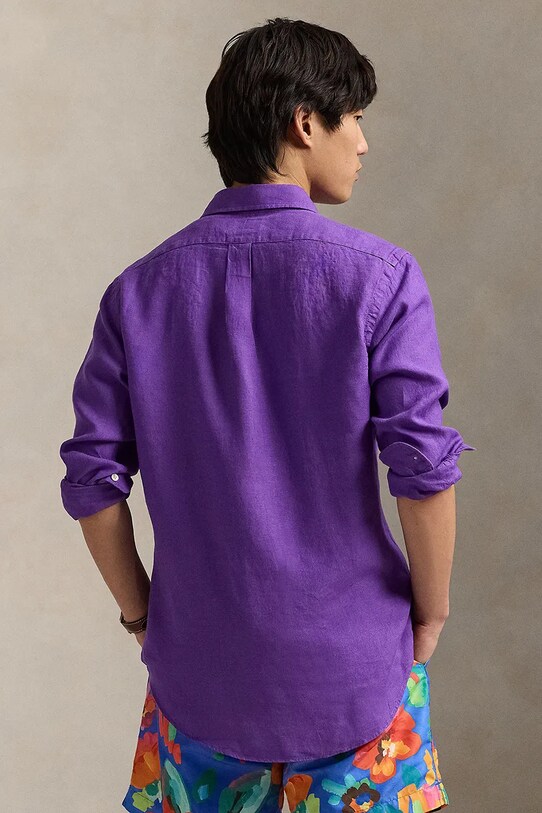 Πουκάμισο από λινό Polo Ralph Lauren Long Sleeve Sport Shirt 710966294 μωβ SS25