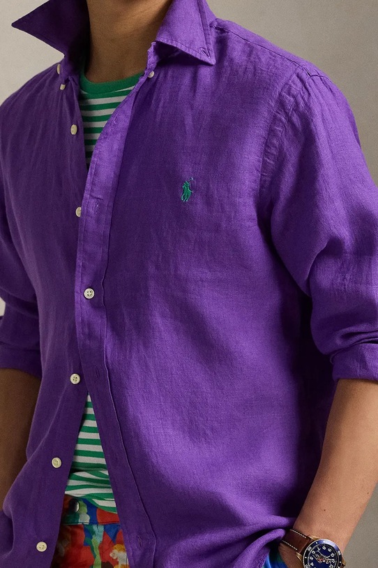 Clothing Polo Ralph Lauren linen shirt Long Sleeve Sport Shirt 710966294 violet