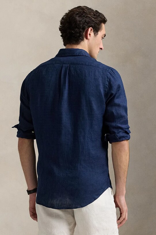 Lněná košile Polo Ralph Lauren Long Sleeve Sport Shirt 710966294 námořnická modř SS25