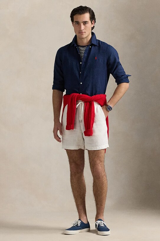 Oblečení Lněná košile Polo Ralph Lauren Long Sleeve Sport Shirt 710966294 námořnická modř