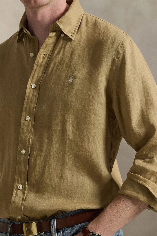 Льняная рубашка Polo Ralph Lauren Long Sleeve Sport Shirt коричневый 710966294