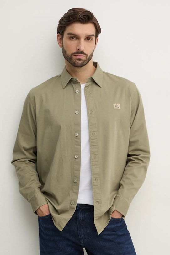 Πουκάμισο Calvin Klein Jeans με ελαστάν πράσινο J30J327585
