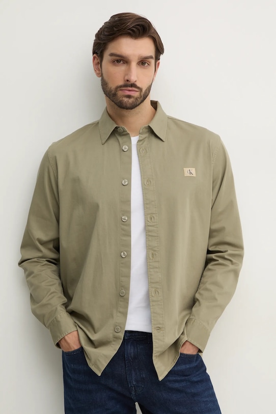 Πουκάμισο Calvin Klein Jeans με ελαστάν πράσινο J30J327585