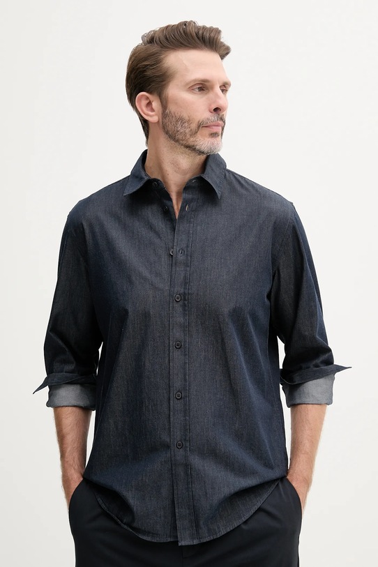 Sisley cămașă din bumbac lung bleumarin 5UTXSQ04H