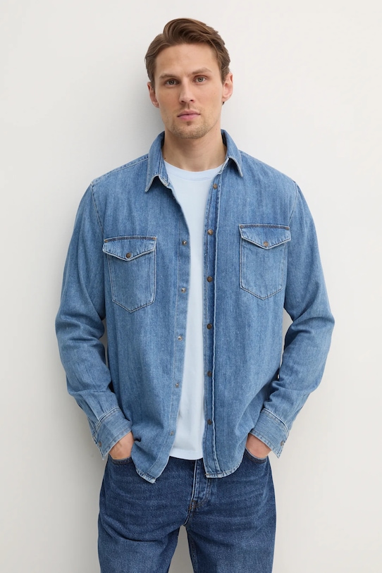 Sisley koszula jeansowa bawełna niebieski 53GESQ04G