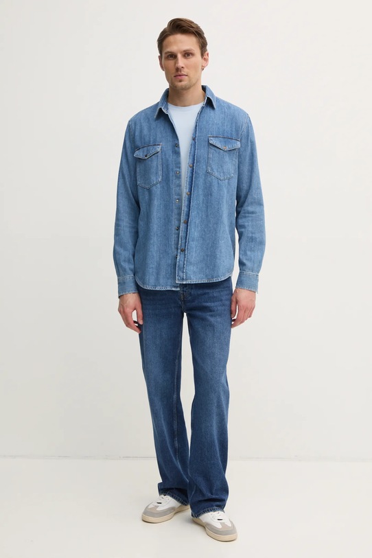 Odzież Sisley koszula jeansowa 53GESQ04G niebieski