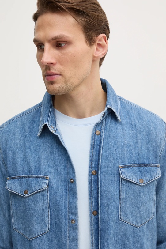 Sisley koszula jeansowa 53GESQ04G niebieski