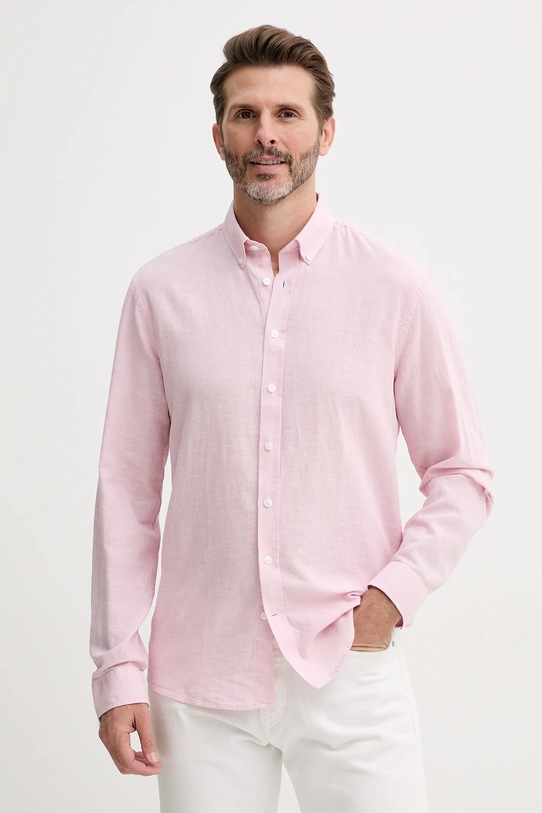 Lněná košile Lindbergh len růžová 30.203344B.LT.PINK