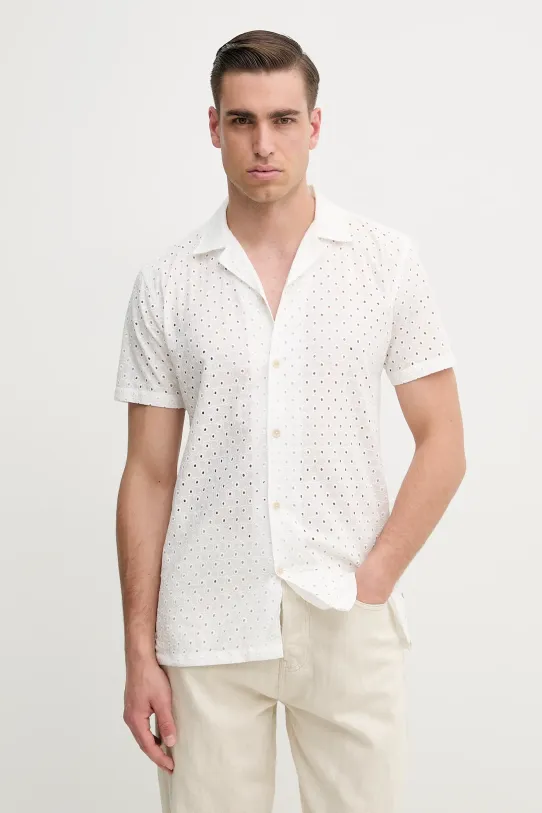 Lindbergh cămașă din bumbac scurt alb 30.203569.WHITE