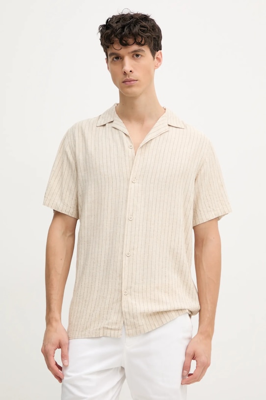 Košile s příměsí lnu Lindbergh pruhy béžová 30.203595A.LT.STONE