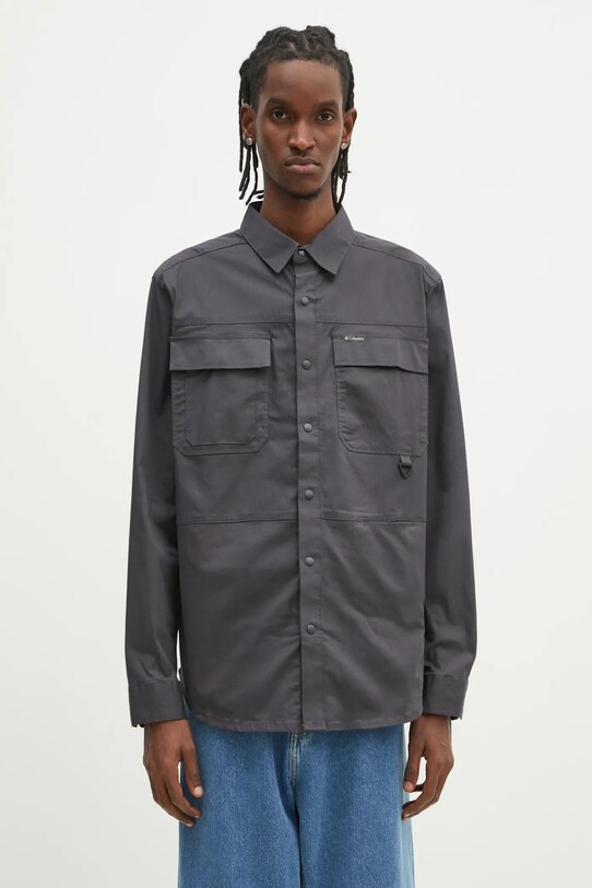 Košeľa Columbia Landroamer Twill jednofarebný sivá 2120581