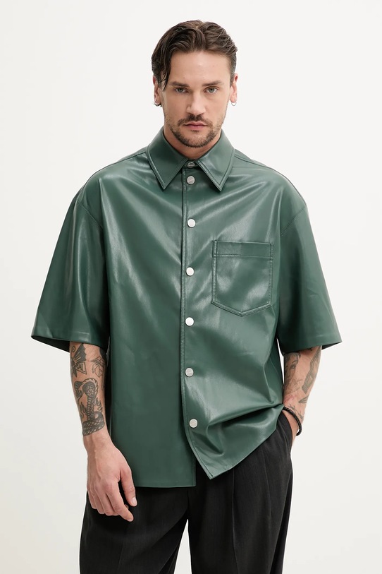 Nanushka cămașă AKSEL scurt verde NM25RSTP02467