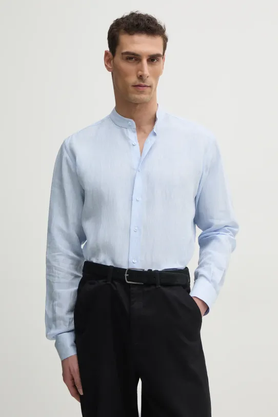 Karl Lagerfeld camicia di lino semplice blu 552667.605035