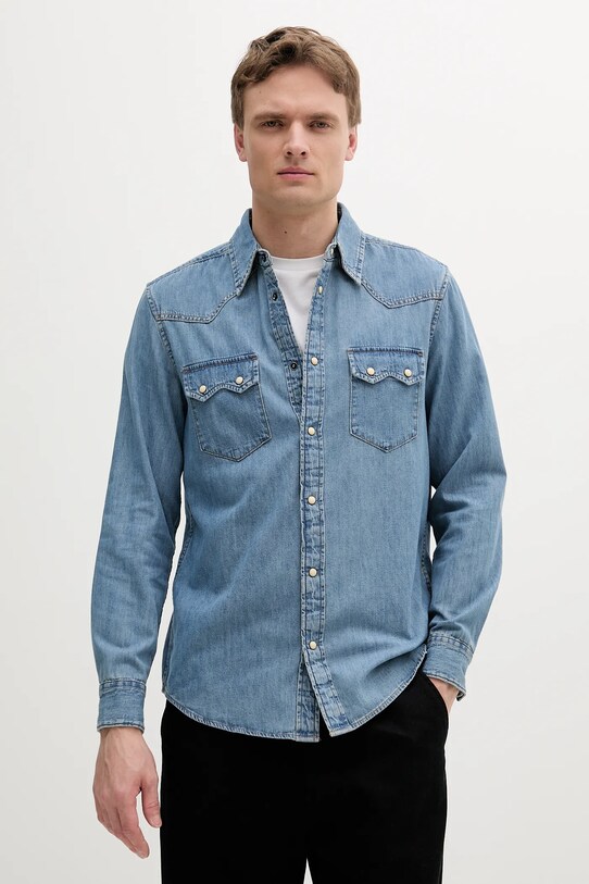 Джинсовая рубашка United Colors of Benetton casual голубой 5RZKUQ03F
