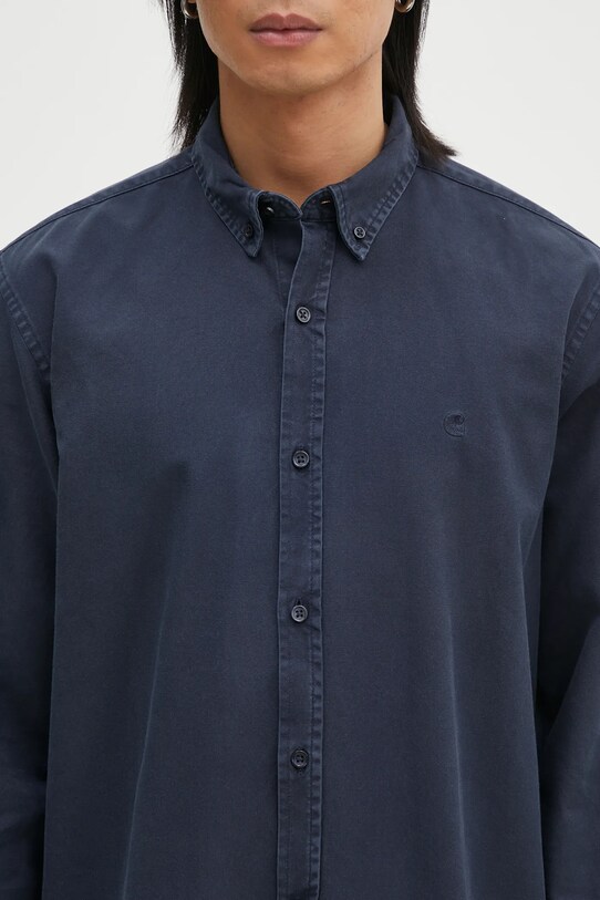 Carhartt WIP cămașă din bumbac Longsleeve Bolton Shirt bleumarin I030238.0NYGD