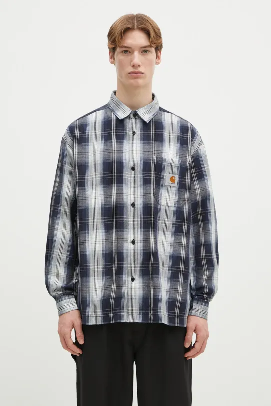 Πουκάμισο Carhartt WIP Longsleeve Blanton Shirt κανονικό σκούρο μπλε I034379.2MCXX